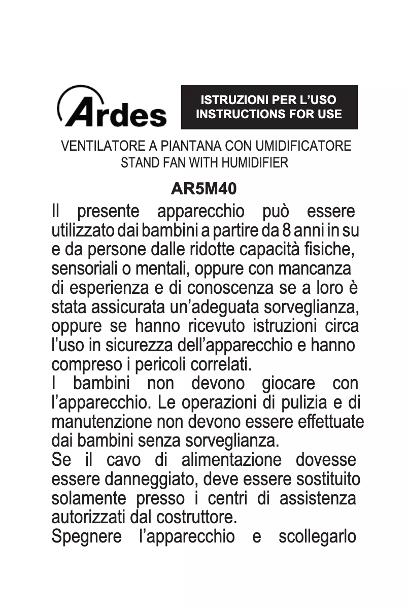 Page 1 de la notice Manuel utilisateur Ardes AR5M40