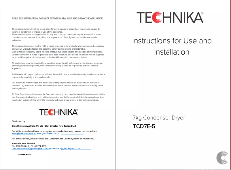 Page 1 de la notice Manuel utilisateur Technika TCD7E-5
