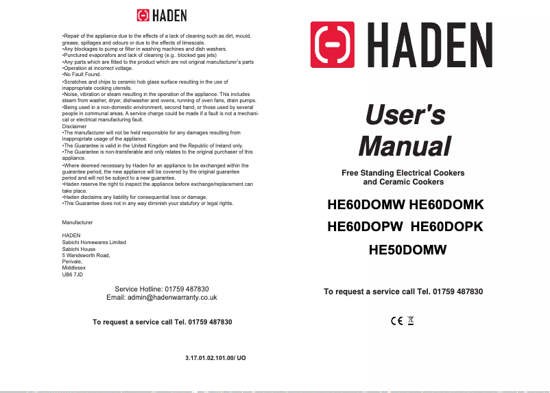 Page 1 de la notice Manuel utilisateur Haden HE60DOMW