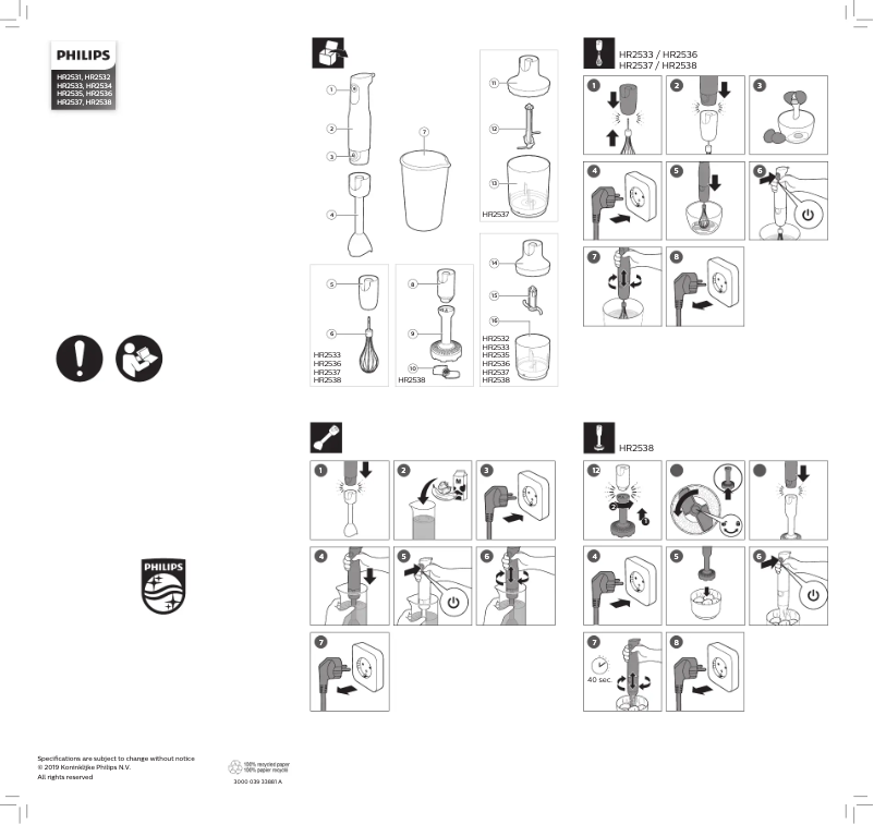 Page n°1 - Guide de démarrage rapide Philips HR2538