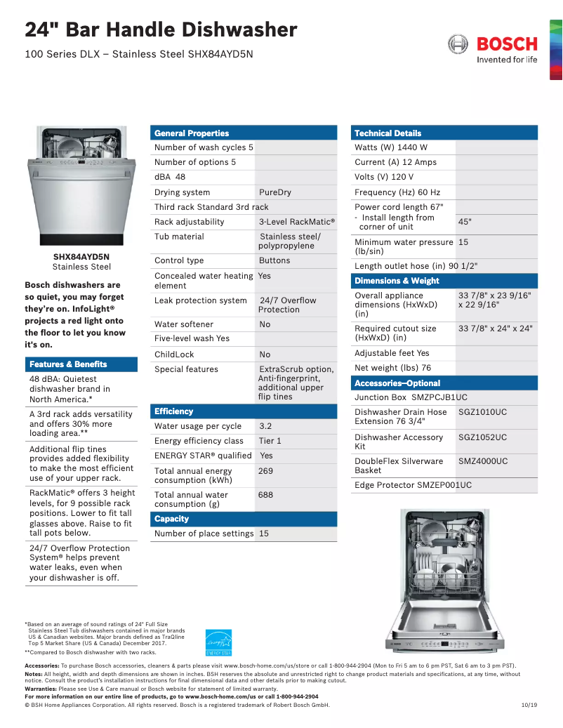 Page 1 de la notice Fiche technique Bosch SHX84AYD5N