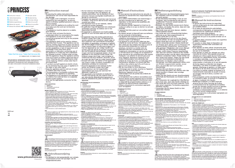Page n°1 - Manuel utilisateur Princess Table Chef Hot-zone XXL 103051
