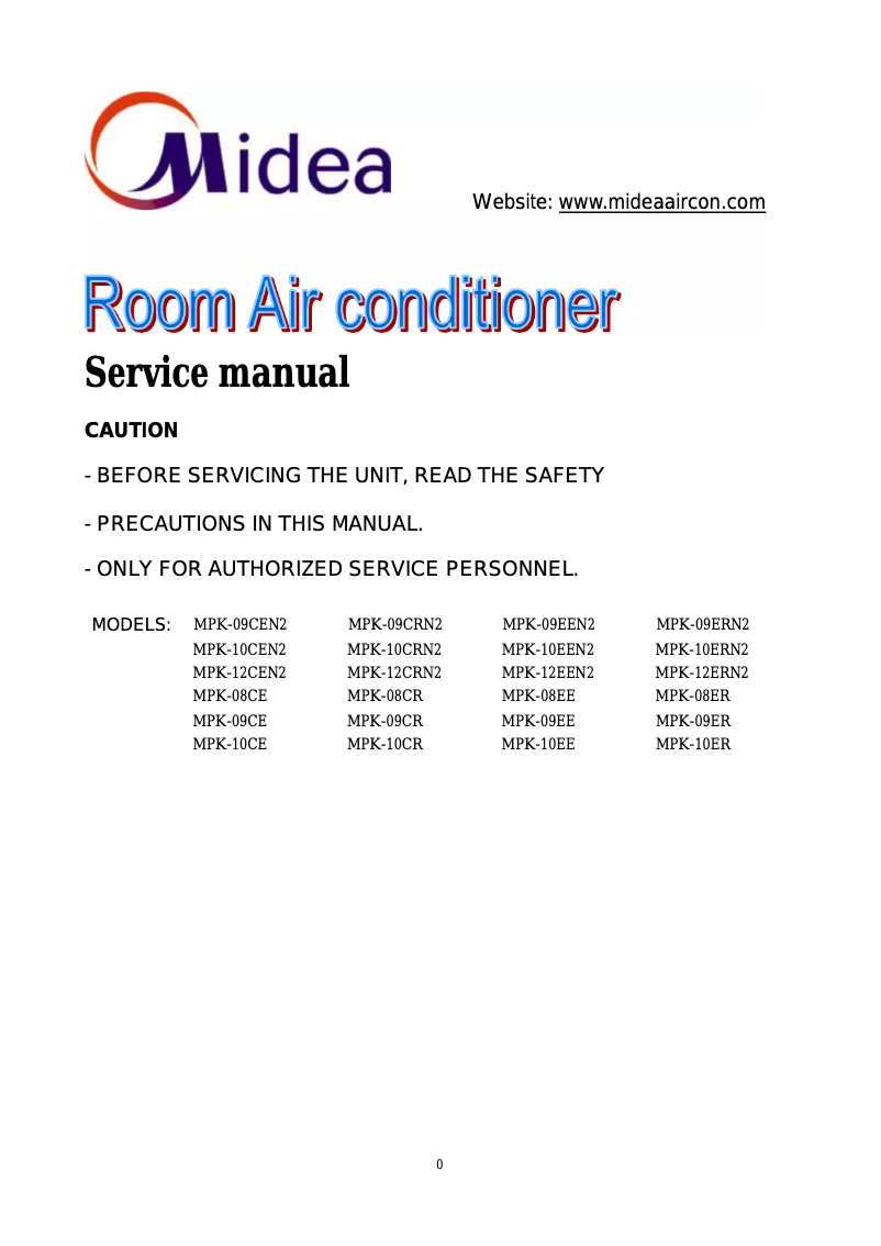 Page 1 de la notice Manuel utilisateur Midea MPK-09CR