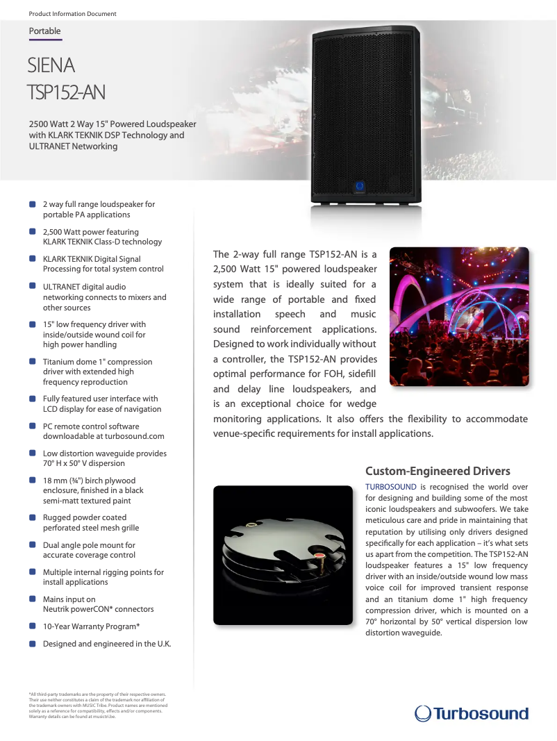 Page n°1 - Fiche technique Turbosound Siena TSP152-AN
