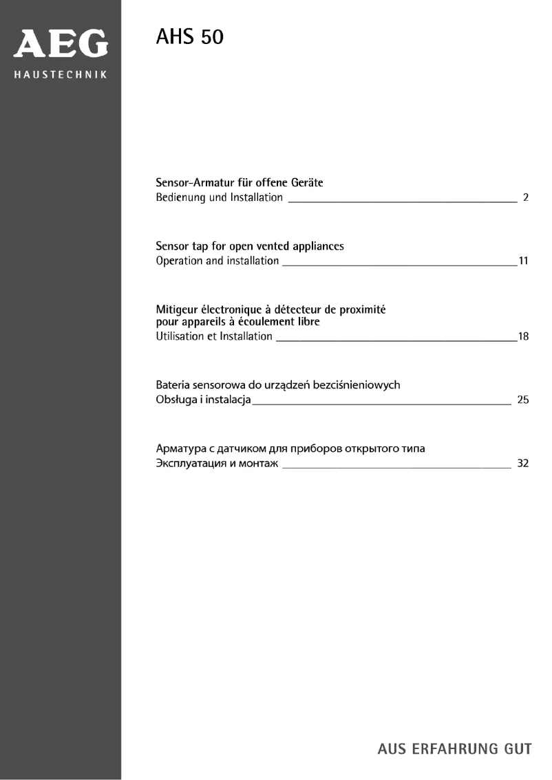 Page 1 de la notice Manuel utilisateur AEG AHS50