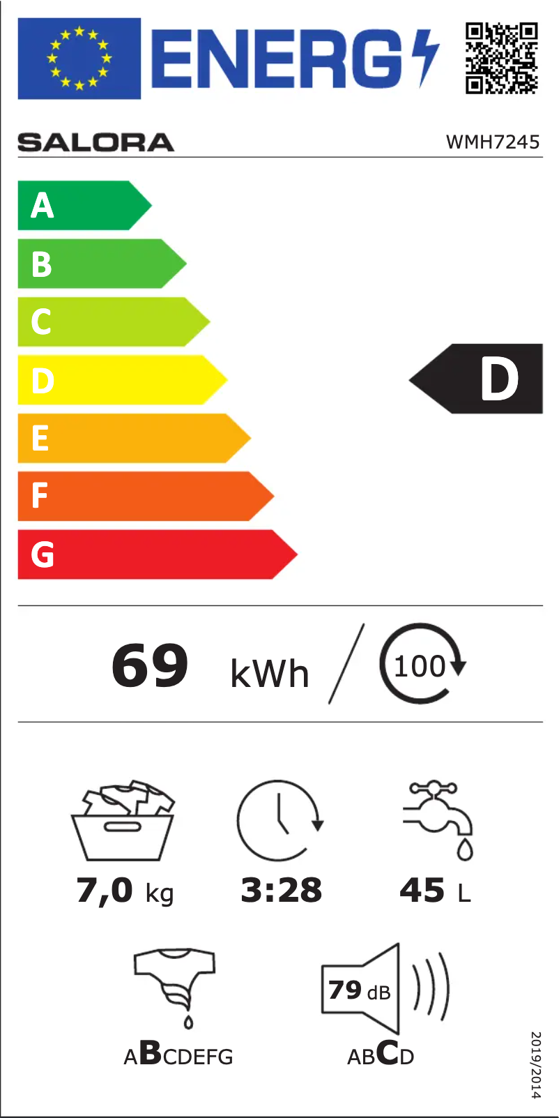 Page 1 de la notice Label énergétique Salora WMH7245