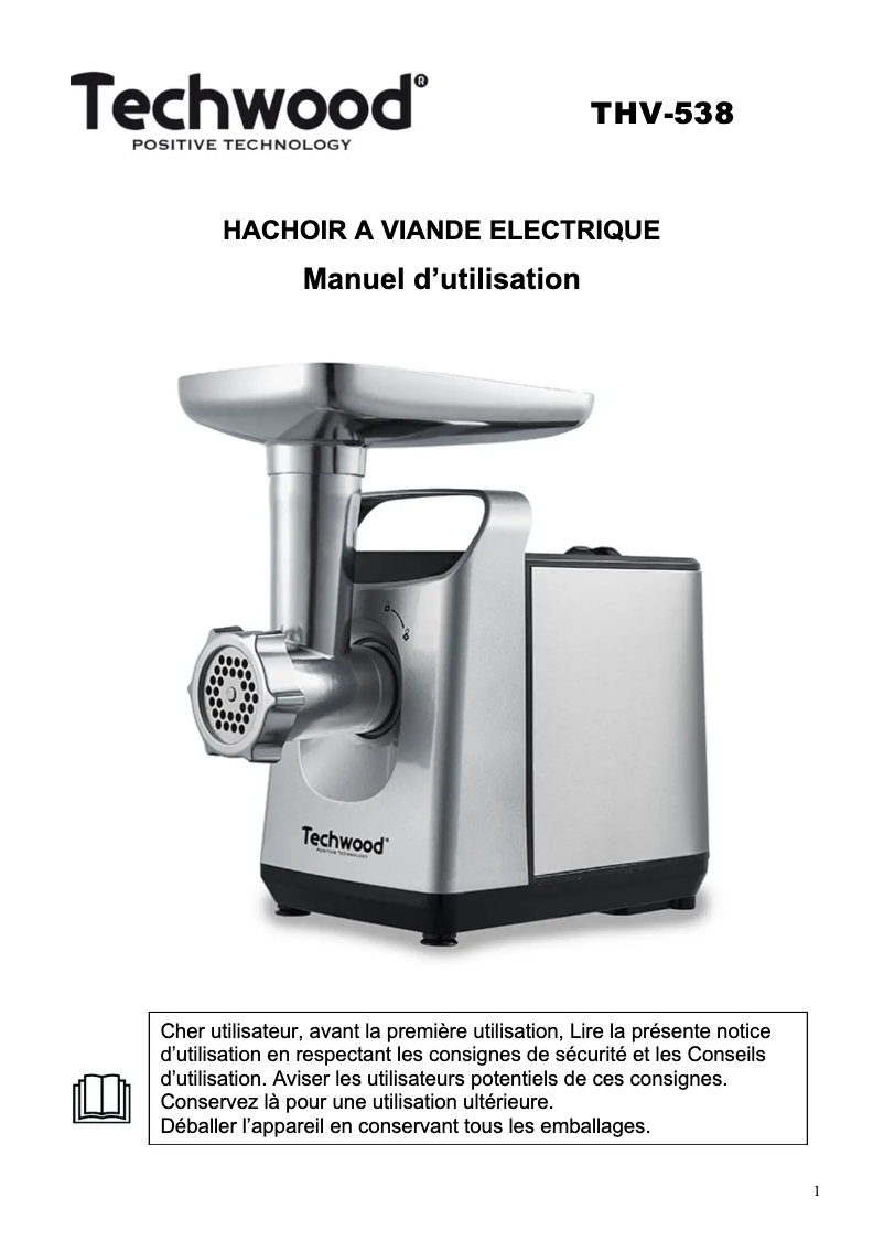 Page n°1 - Manuel utilisateur Techwood THV-538