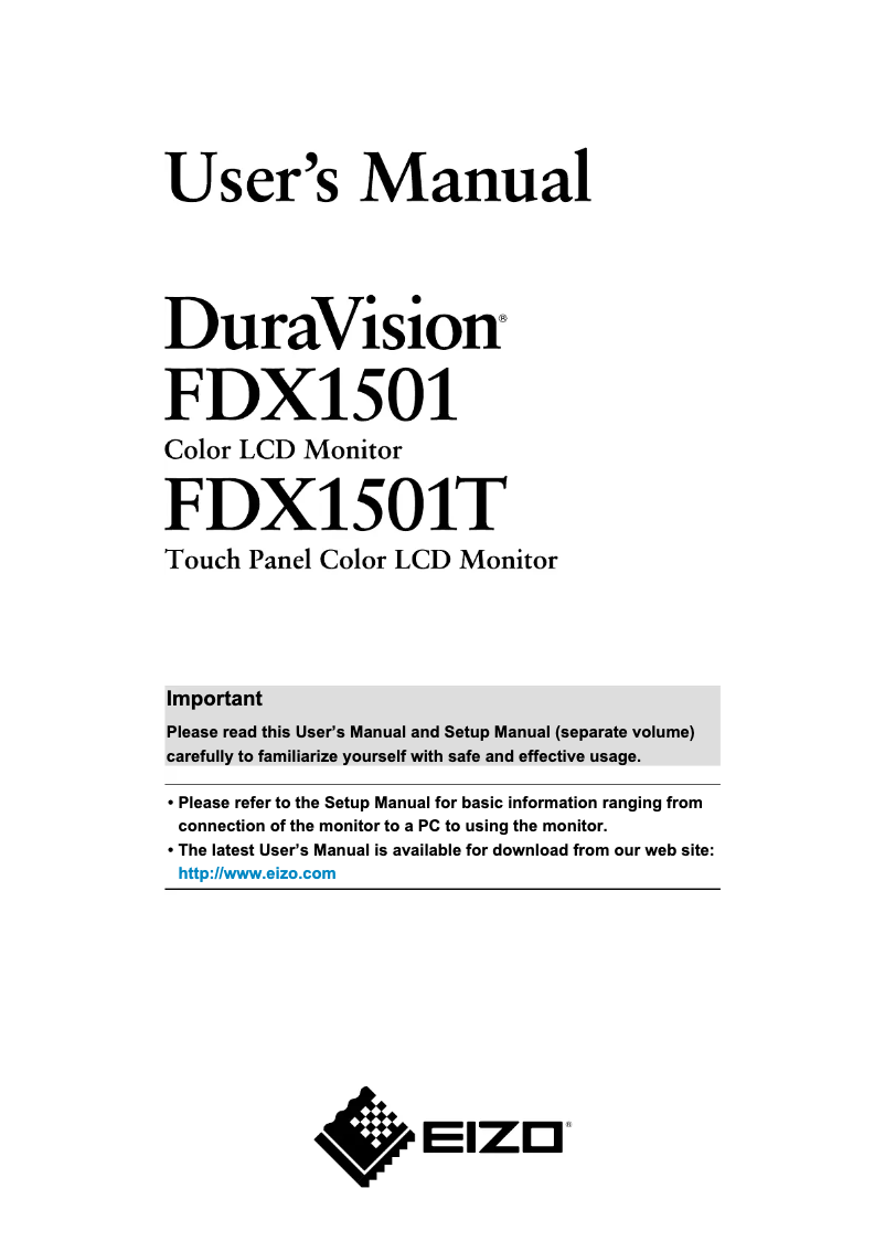 Page 1 of the manual User Manual Eizo DuraVision FDX1501T