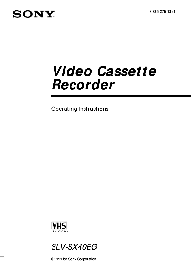 Page n°1 - Manuel utilisateur Sony SLV-SX40EG