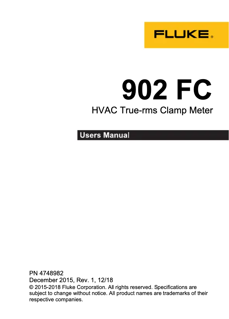 Page n°1 - Manuel utilisateur Fluke 902 FC