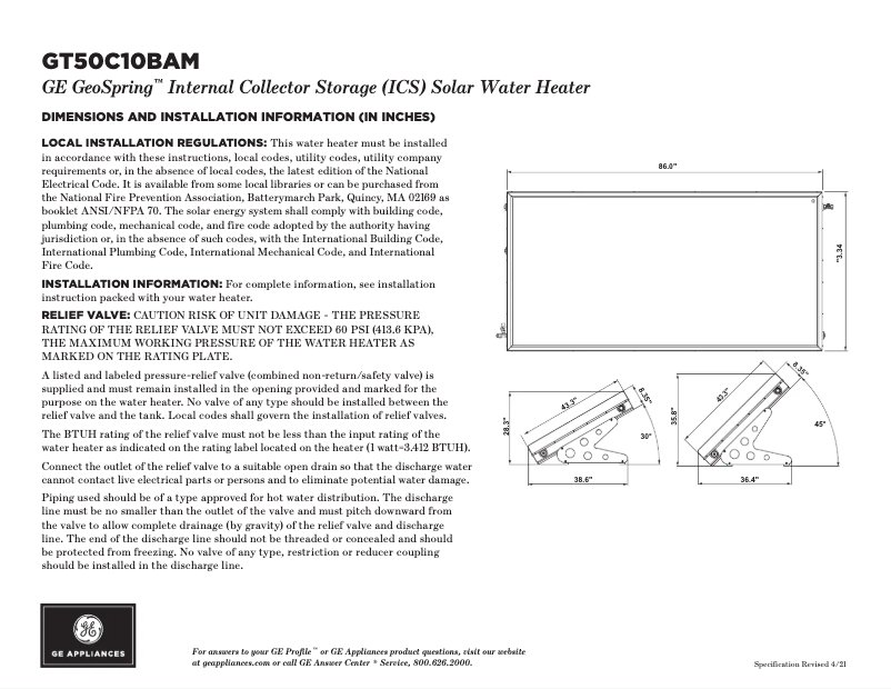Image de la première page du manuel de l'appareil GeoSpring GT50C10BAM