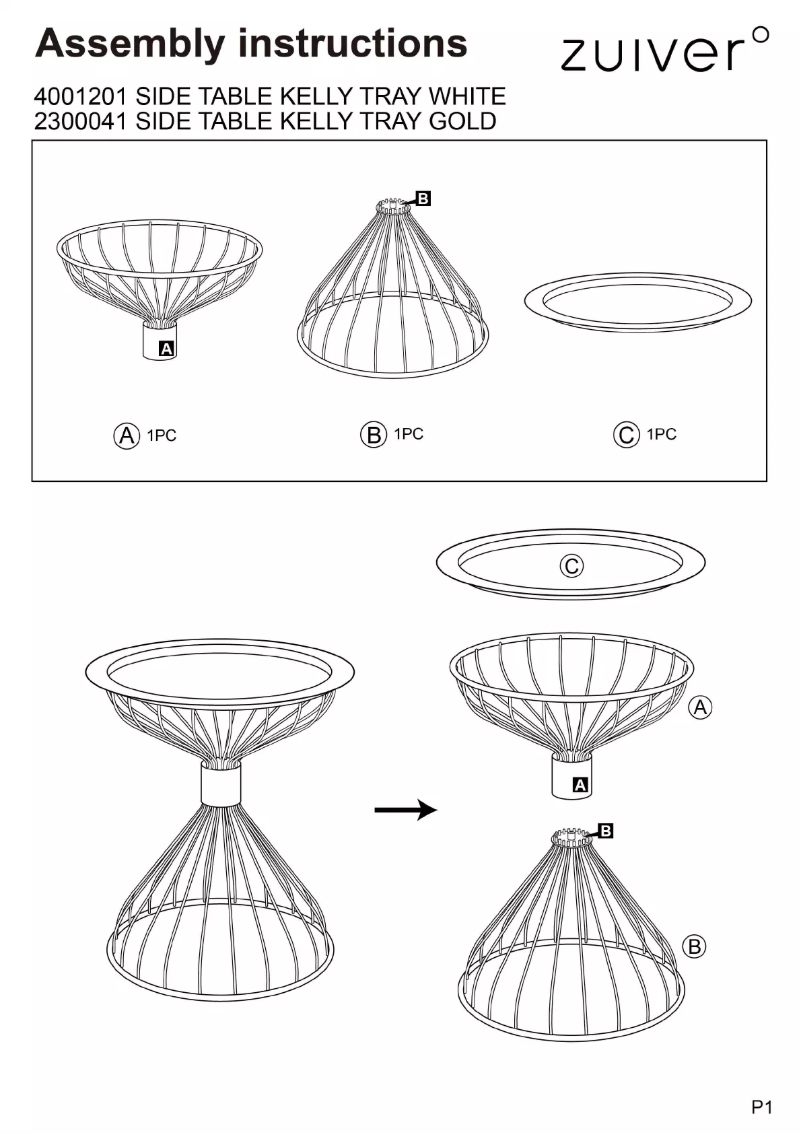 Page 1 de la notice Manuel utilisateur Zuiver Kelly Tray