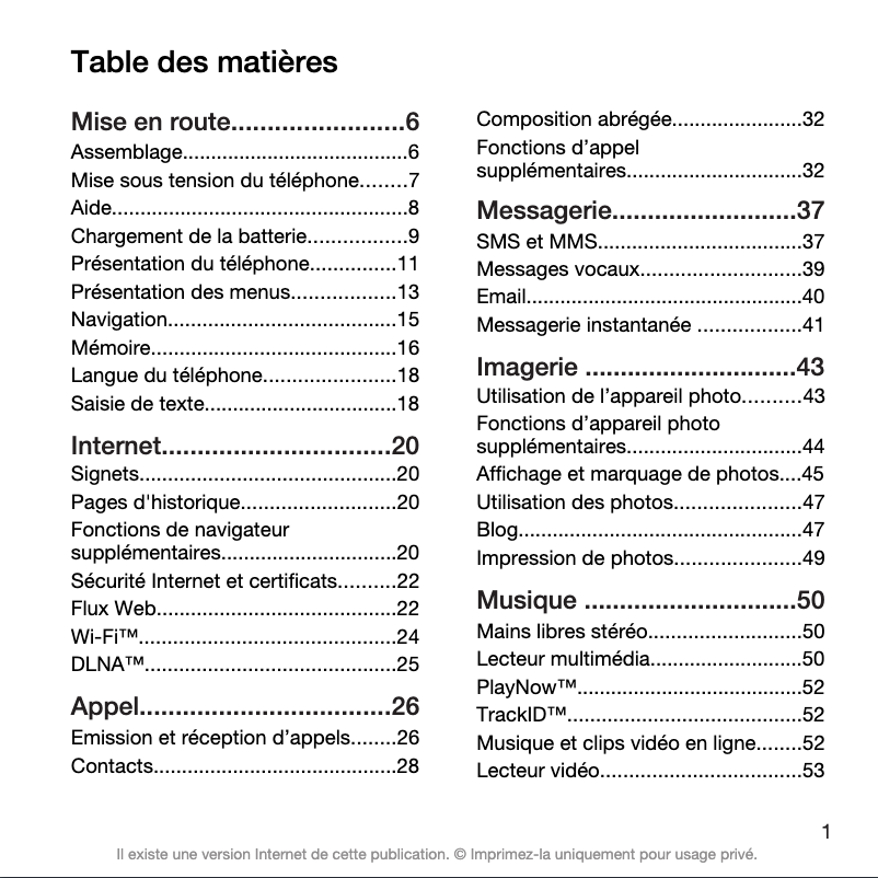 Page 1 de la notice Manuel utilisateur Sony Ericsson G705