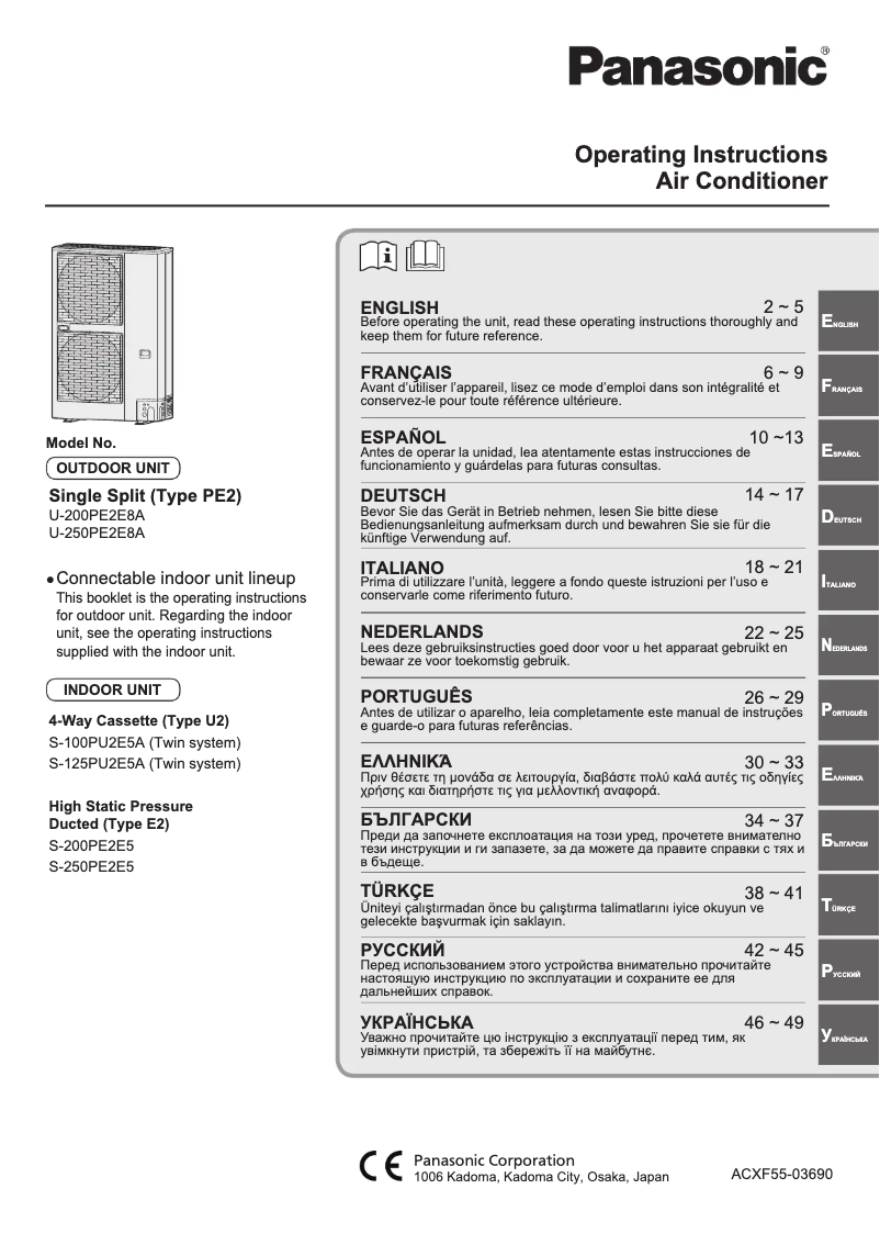 Page 1 de la notice Manuel utilisateur Panasonic U-200PE2E8A