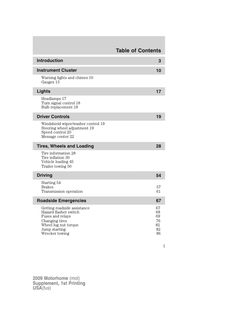 Page 1 de la notice Manuel utilisateur Ford F-53 Motorhome Chassis (2009)