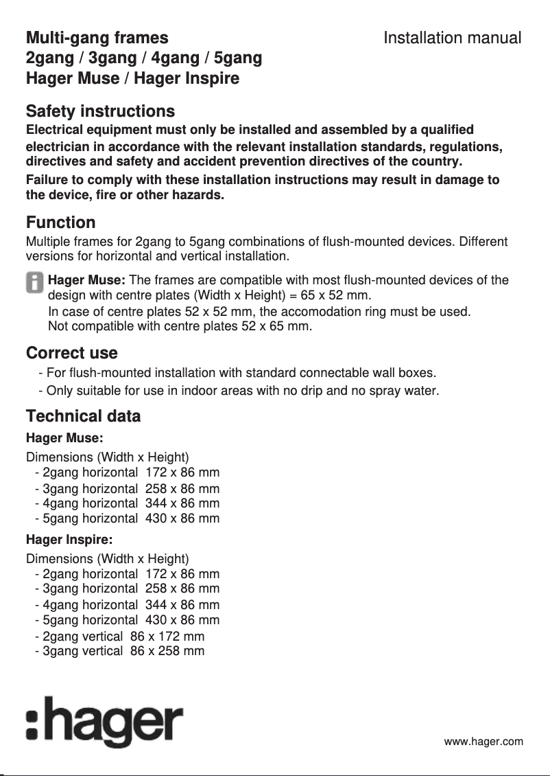 Page 1 de la notice Manuel utilisateur Hager WGCCV3KB