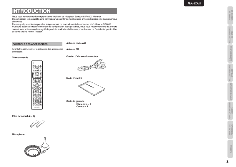 Page 1 de la notice Mode d'emploi Marantz SR6003