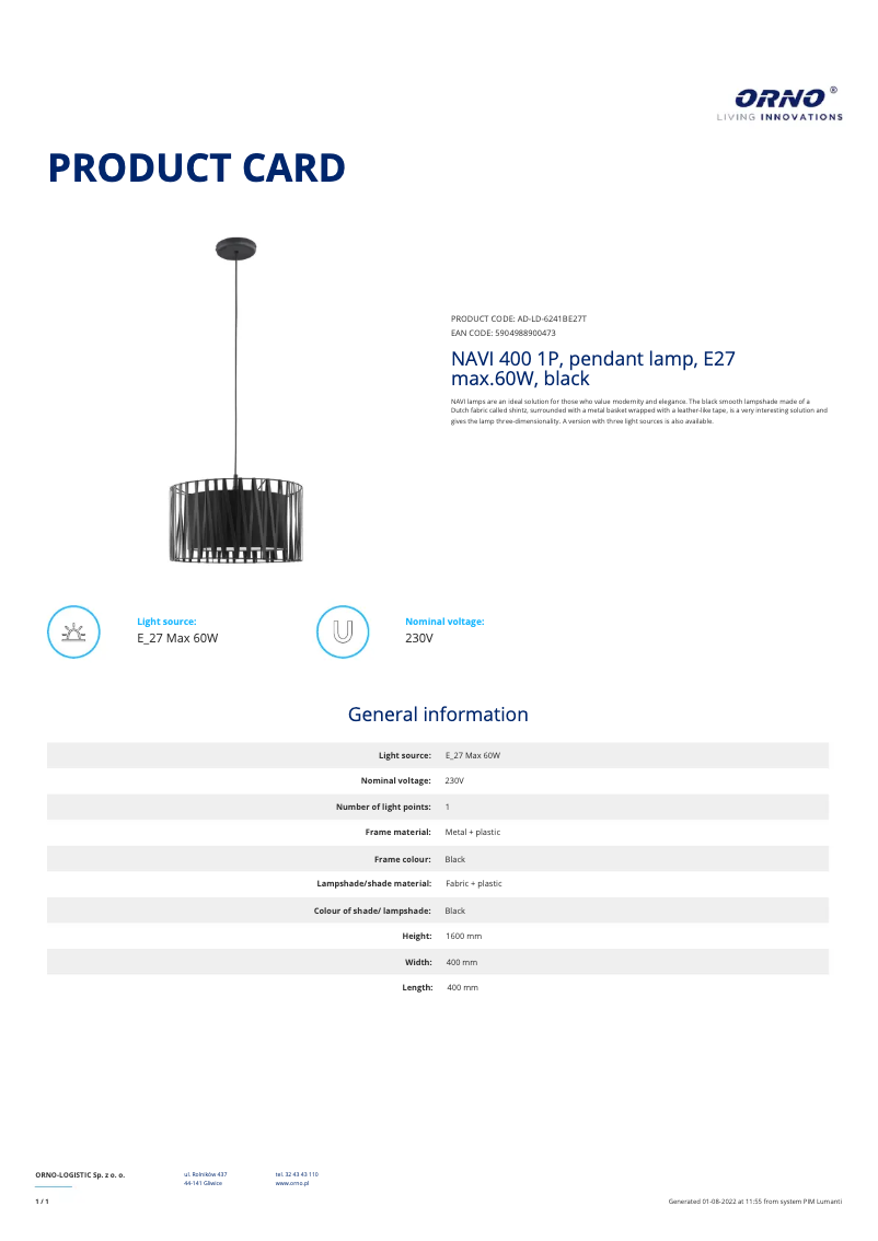 Image de la première page du manuel de l'appareil AD-LD-6241BE27T