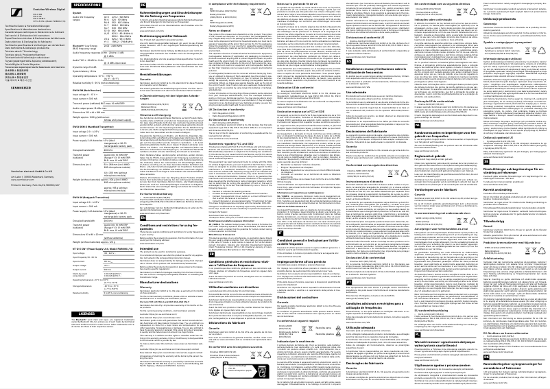 Page 1 de la notice Instructions de sécurité Sennheiser EW-D SK Base Set