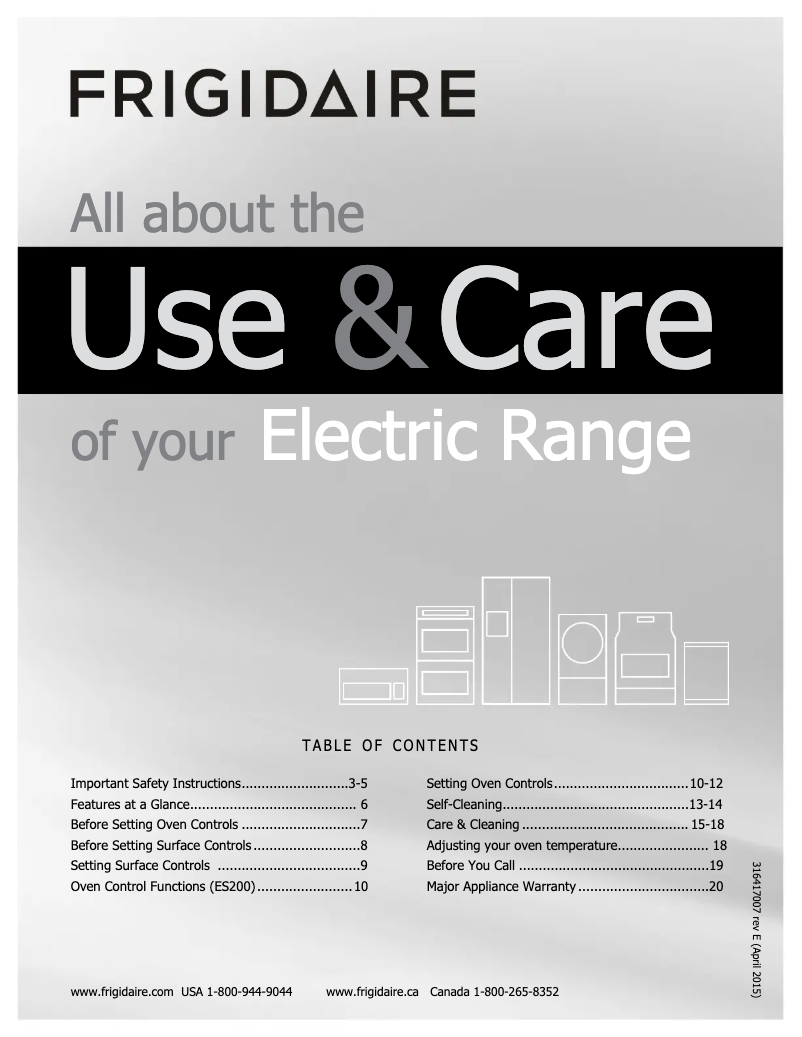 Page 1 de la notice Manuel utilisateur Frigidaire FEF352FB