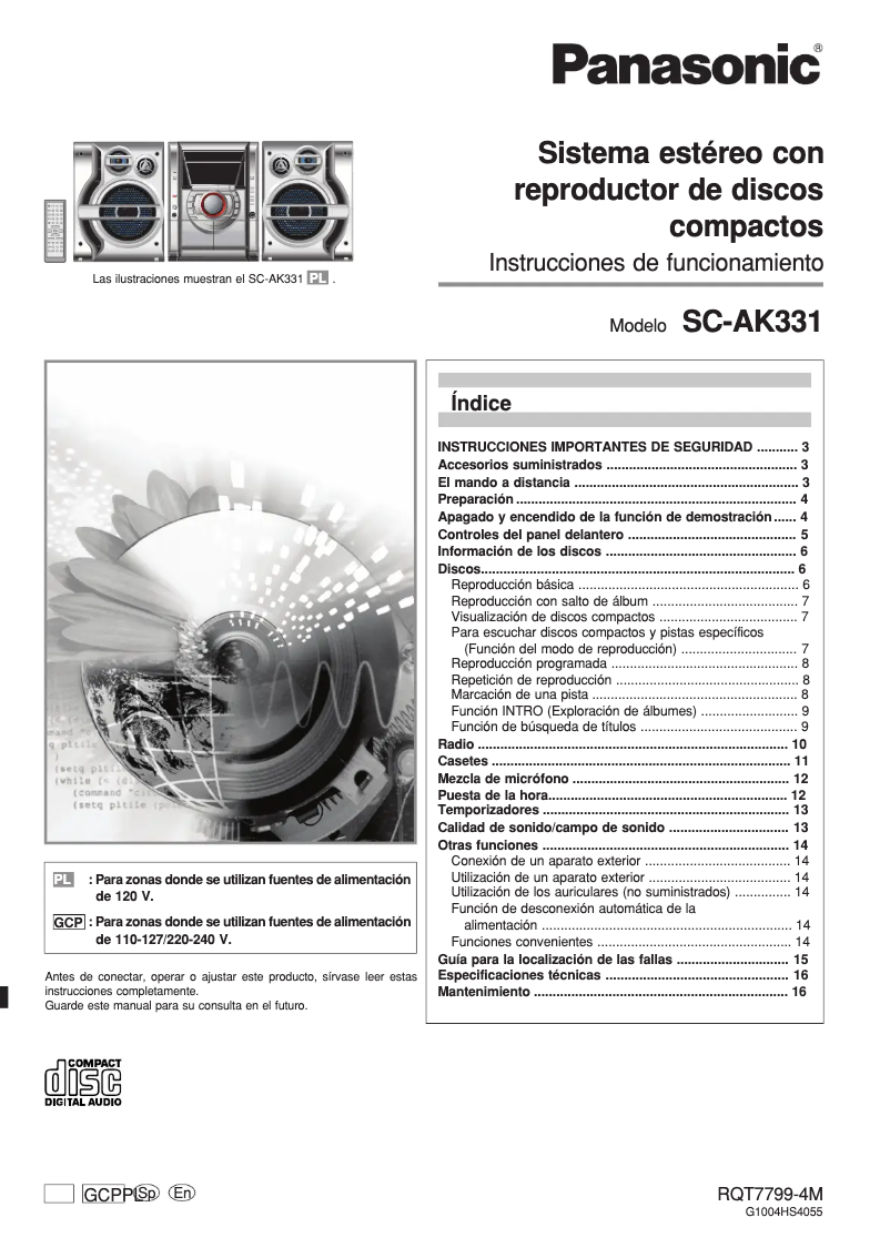 Image de la première page du manuel de l'appareil SC-AK331