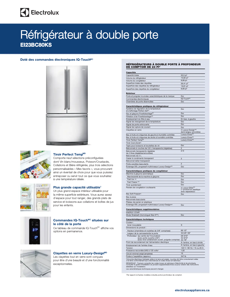 Página 1 del manual Ficha técnica Electrolux EI23BC80KS