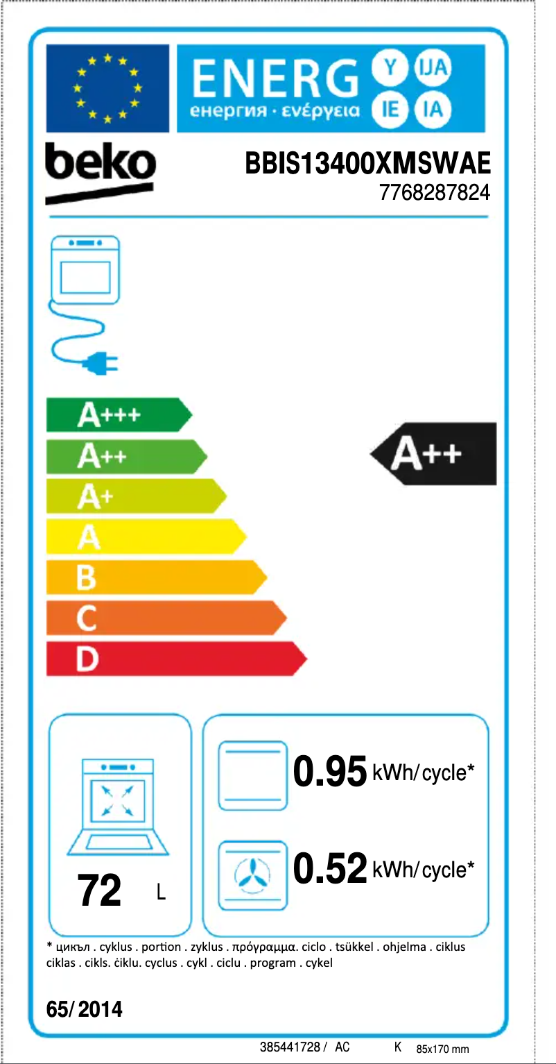 Page n°1 - Label énergétique Beko BBIS13400XMSWAE
