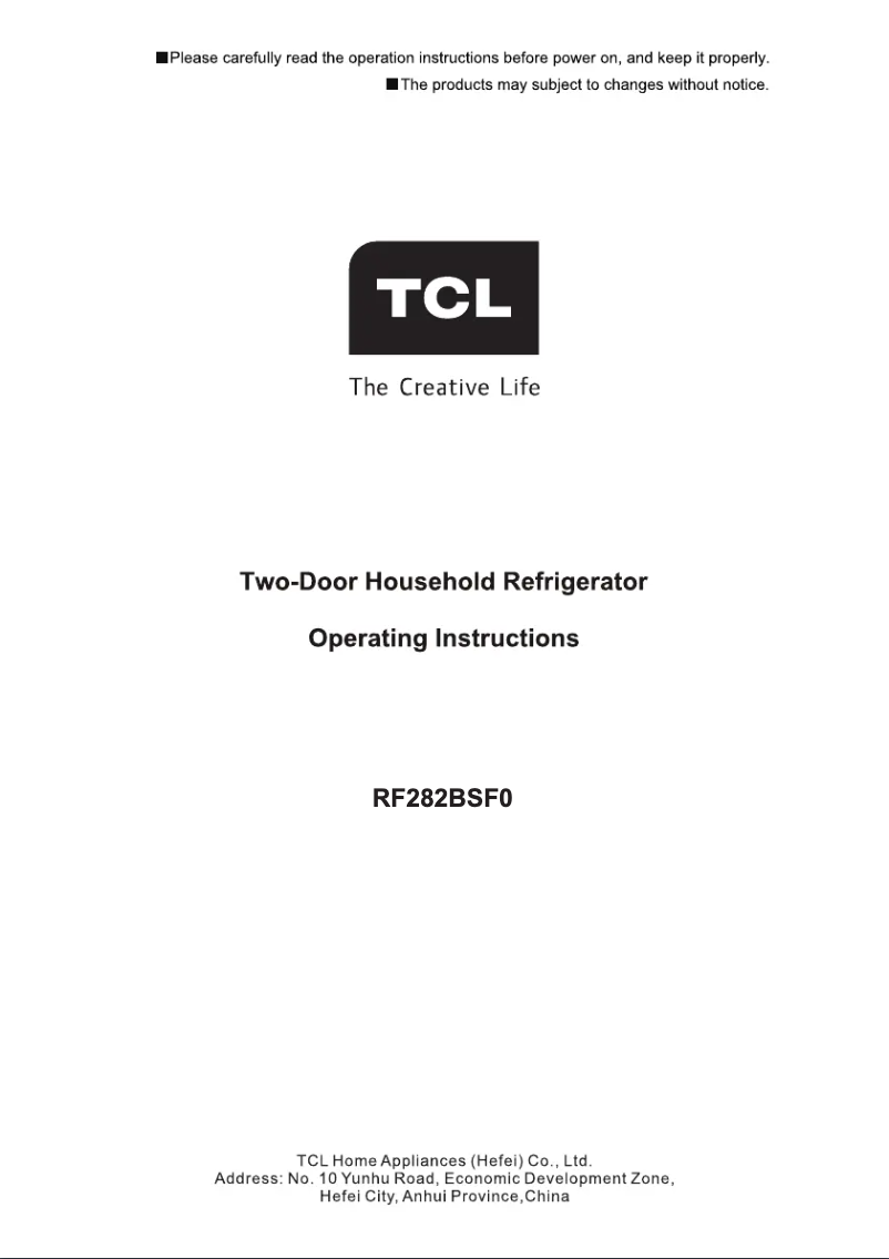 Page n°1 - Manuel utilisateur TCL RF282BSF0UK