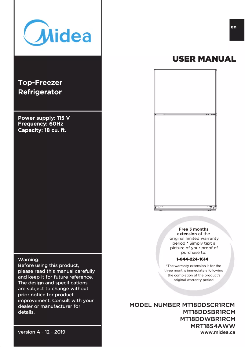 Page n°1 - Manuel utilisateur Midea MRT18S4AWW