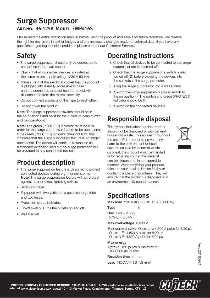 Page n°1 - Manuel utilisateur Cotech EMP416S