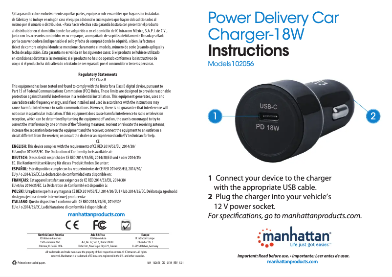 Page 1 de la notice Manuel utilisateur Manhattan 102056