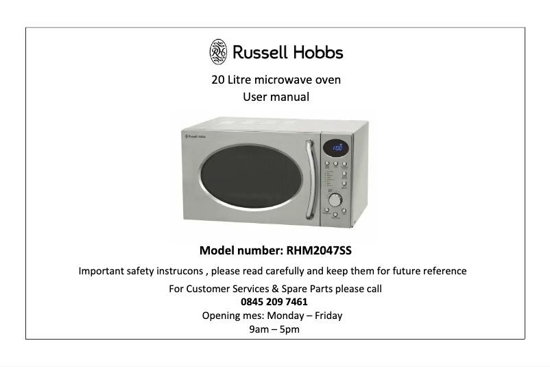 Page 1 de la notice Manuel utilisateur Russell Hobbs RHM2047SS