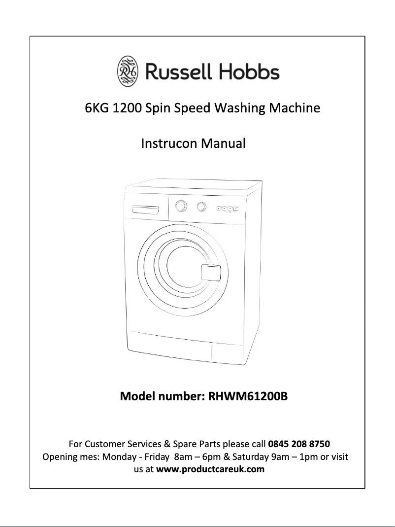Page 1 de la notice Manuel utilisateur Russell Hobbs RHWM61200B