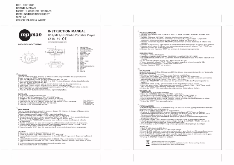 Page 1 de la notice Manuel utilisateur Mpman CSTU-59