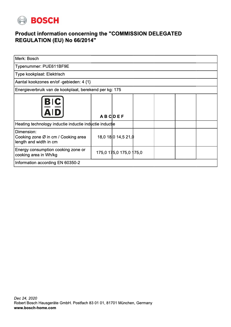 Page 1 de la notice Manuel utilisateur Bosch PUE611BF9E