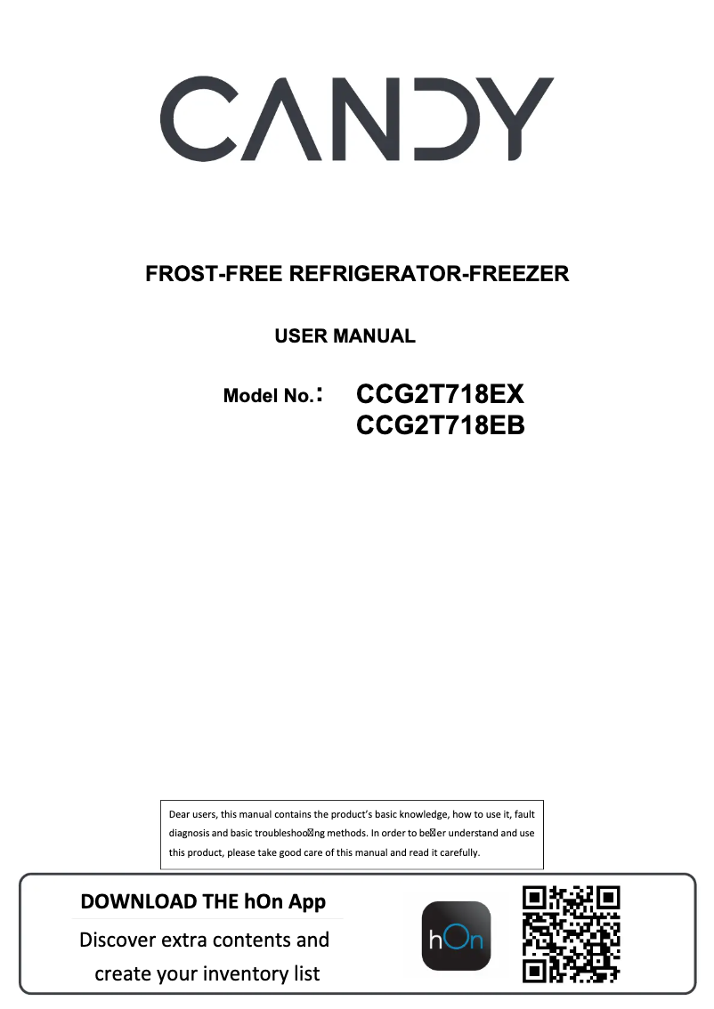 Page n°1 - Manuel utilisateur Candy CCG2T718EX