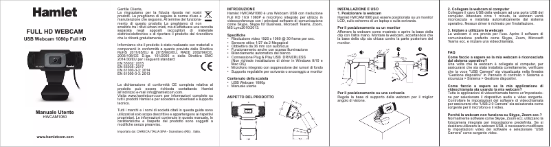 Page 1 de la notice Manuel utilisateur Hamlet HWCAM1080