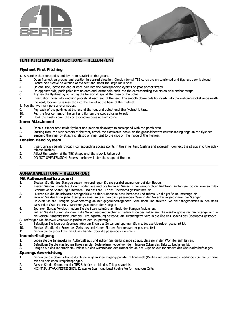 Image de la première page du manuel de l'appareil F10 Helium UL 2