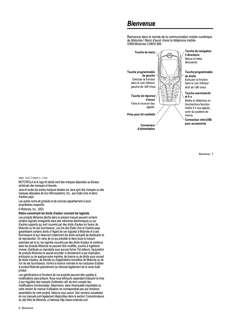 Page 1 of the manual User Manual Motorola C385