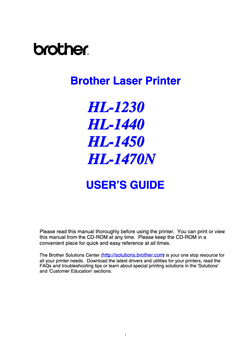 Page n°1 - Manuel utilisateur Brother HL-1440