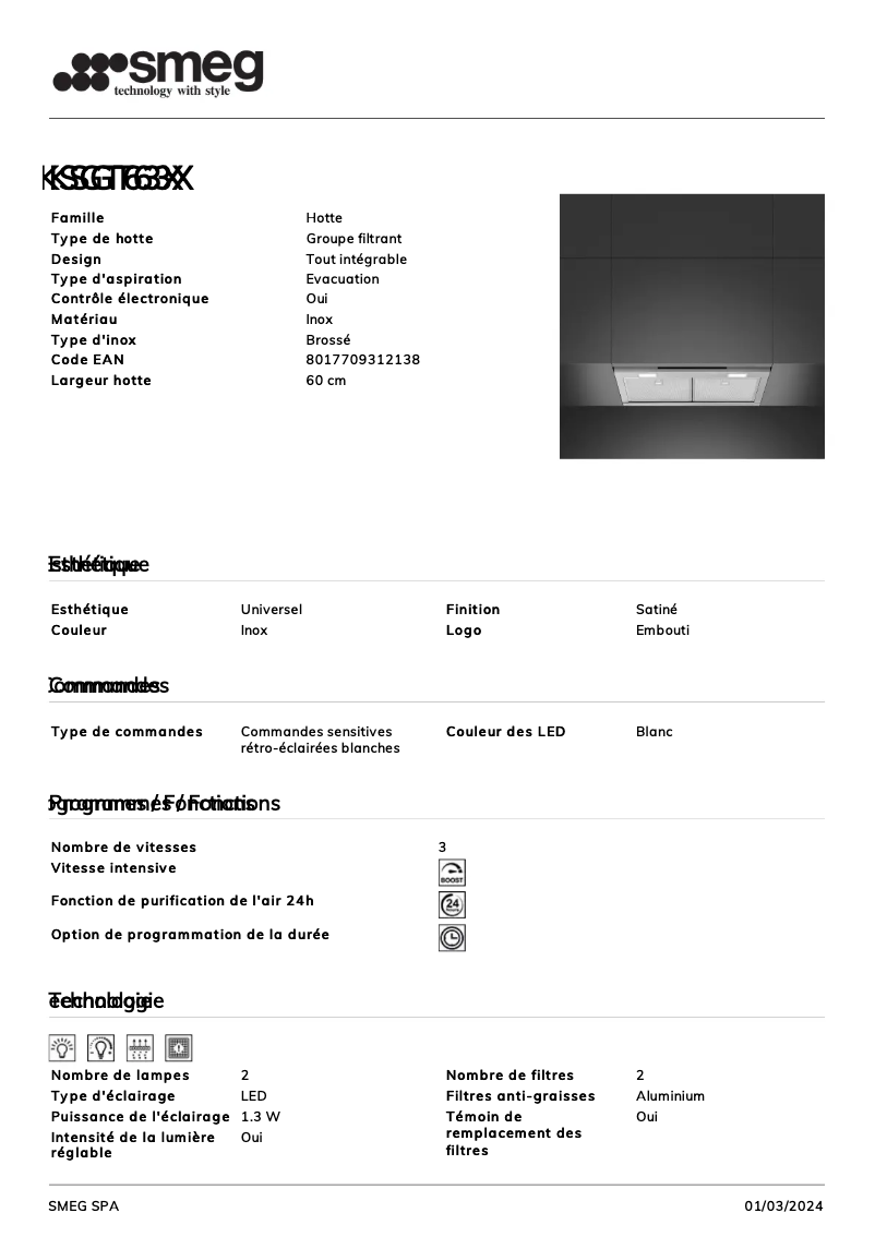 Page n°1 - Fiche technique Smeg KSGT63X