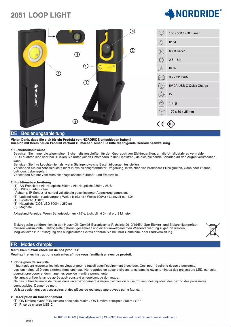 Page n°1 - Manuel utilisateur Nordride 2051 Loop Light