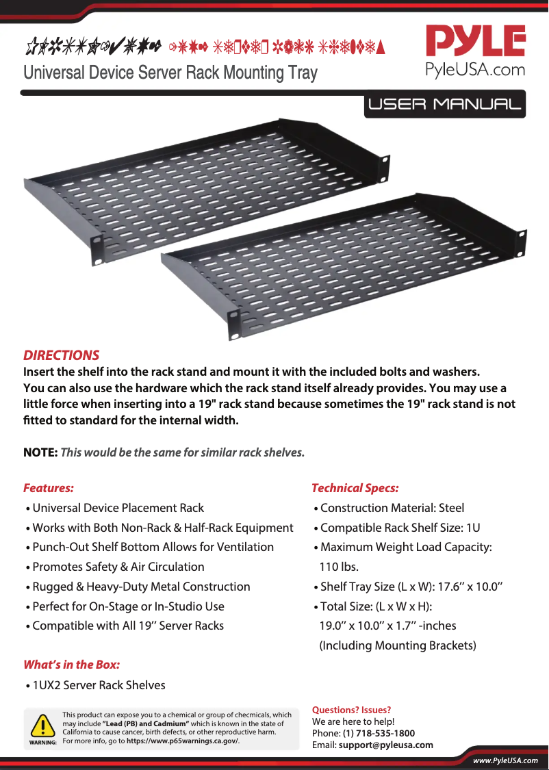 Page 1 de la notice Manuel utilisateur Pyle PLRSTN42U