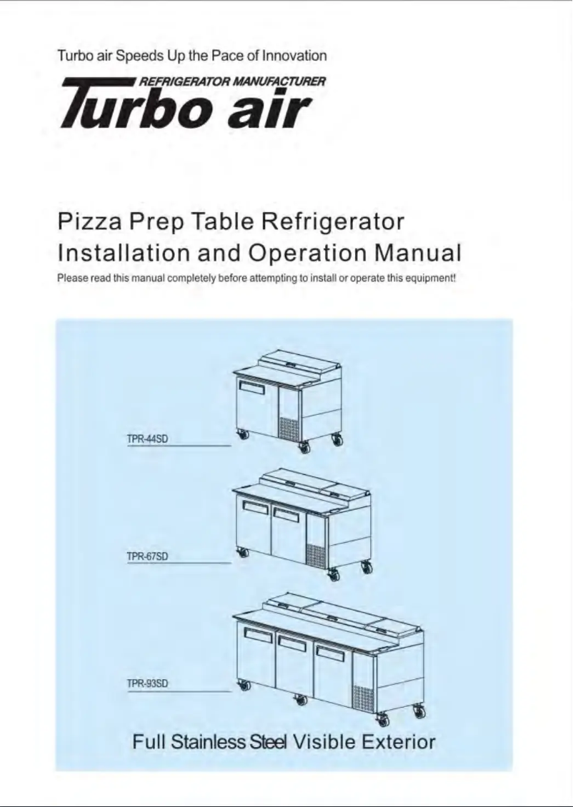 Page 1 de la notice Manuel utilisateur Turbo air TPR-67SD