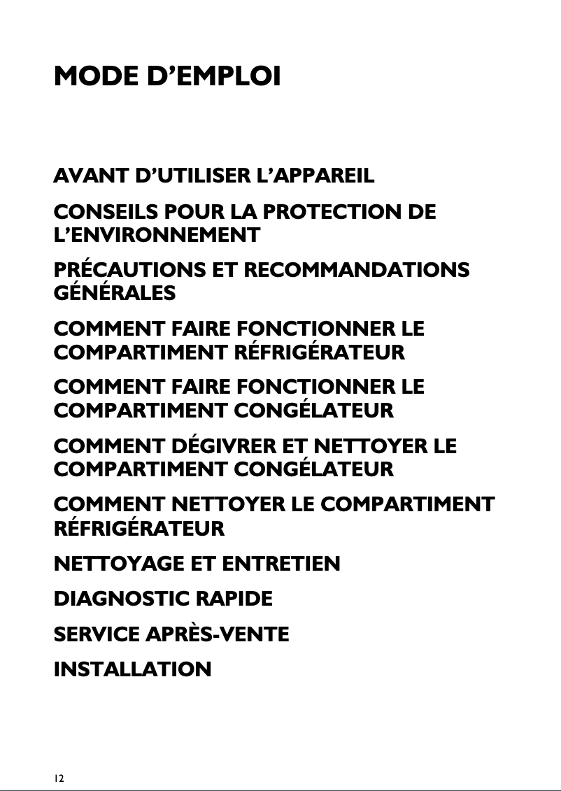 Page 1 de la notice Manuel utilisateur Whirlpool ART 364