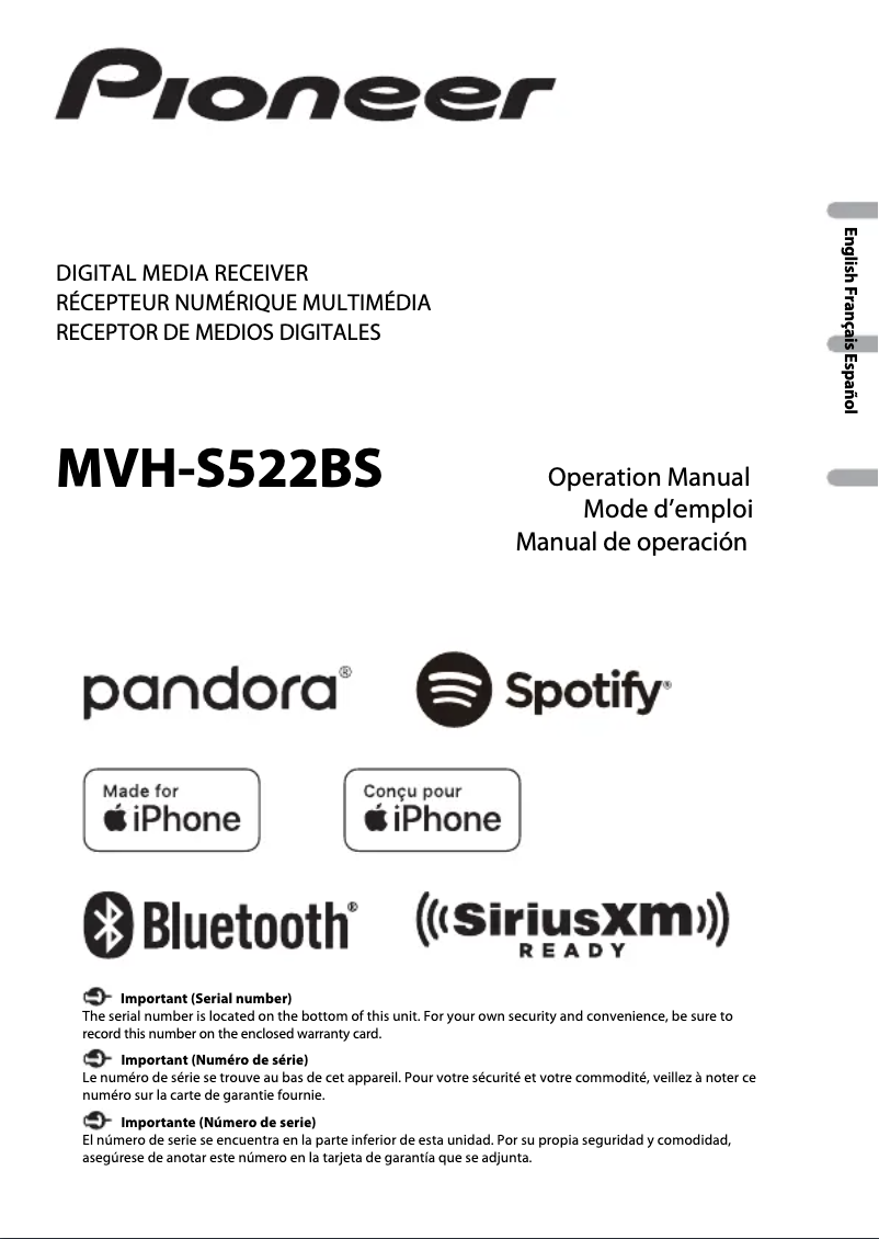 Page 1 de la notice Manuel utilisateur Pioneer MVH-S522BS