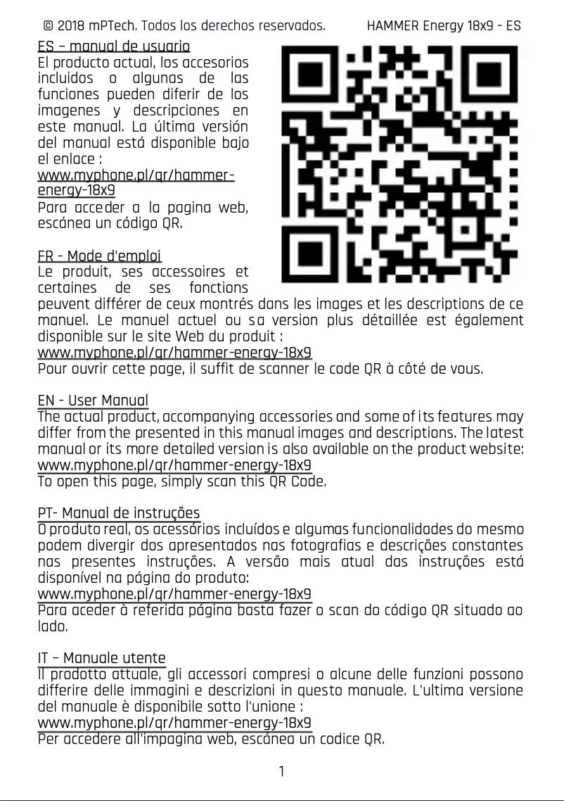 Page 1 de la notice Manuel utilisateur Hammer Energy 18×9