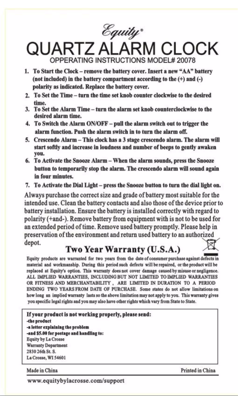 Página 1 del manual Manual de usuario Equity 20078