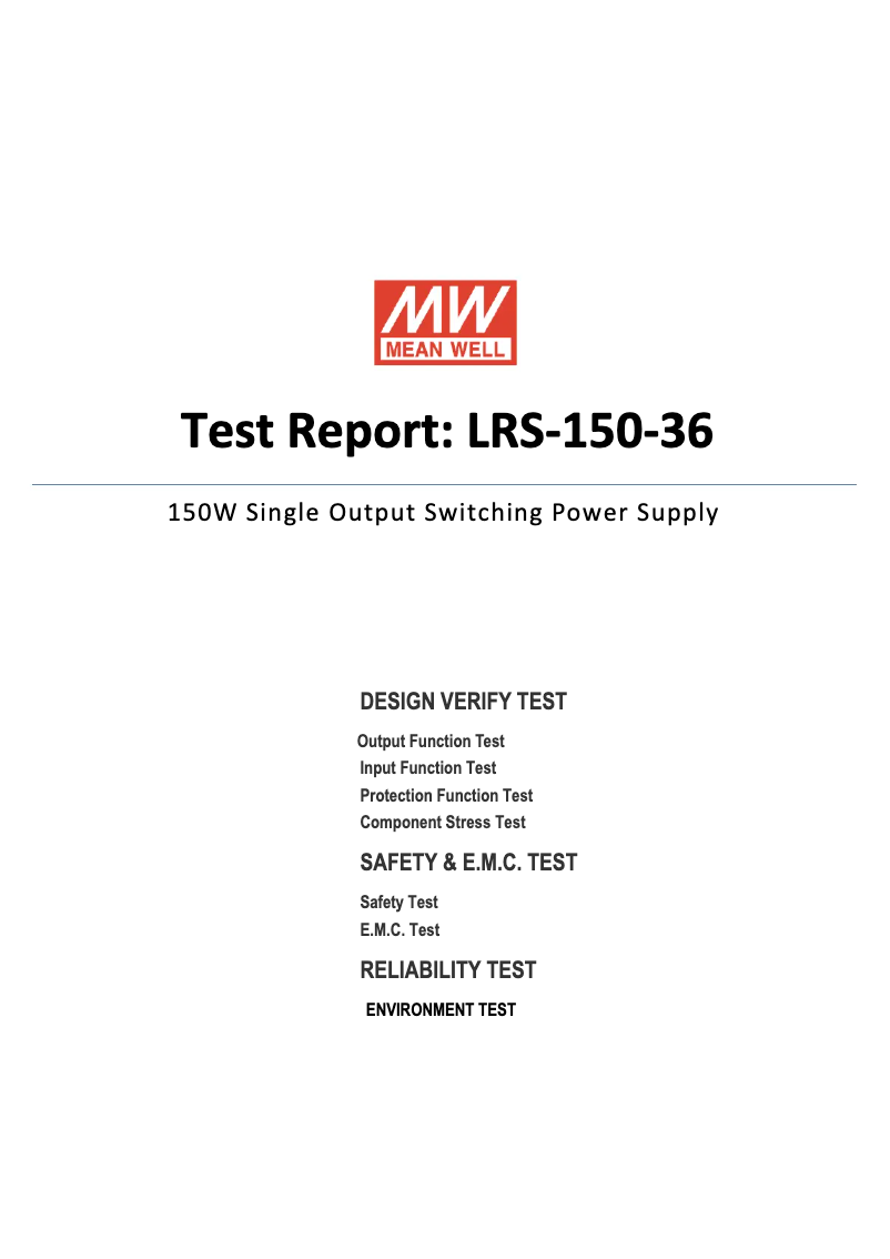 Página 1 del manual Ficha técnica Mean Well LRS-150-36