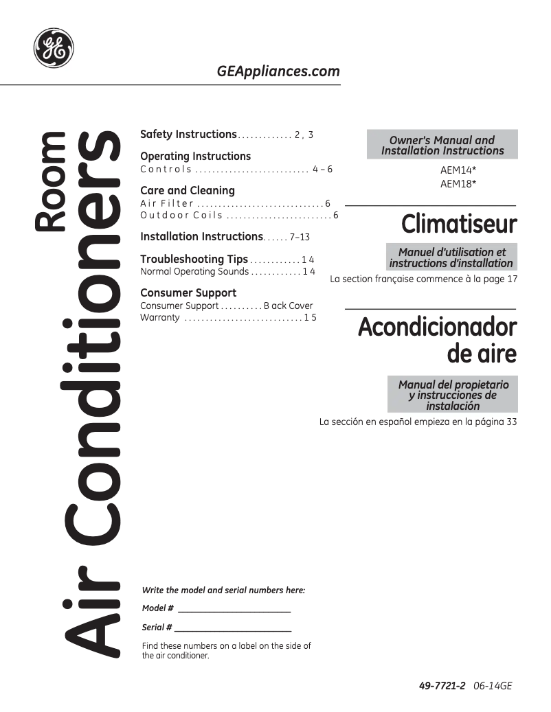 Page n°1 - Mode d'emploi GE AEM18DS